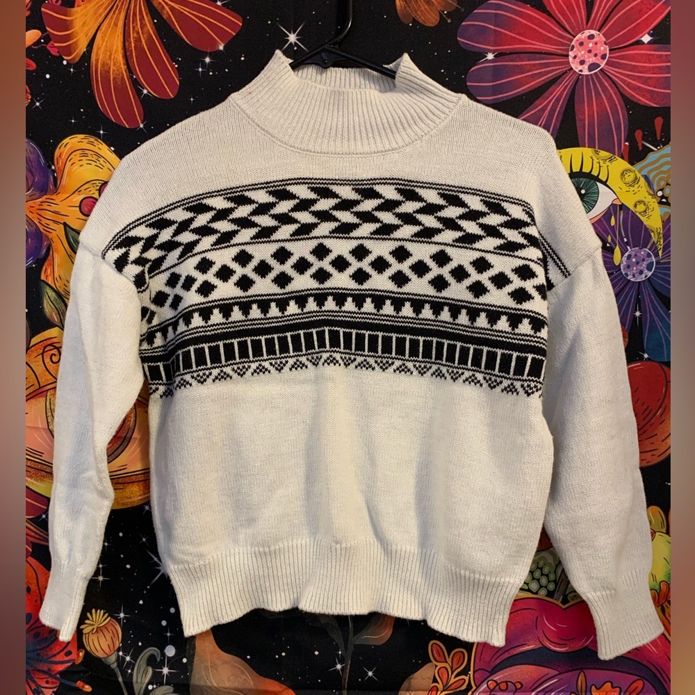 White and Black Turtle Neck Sweater